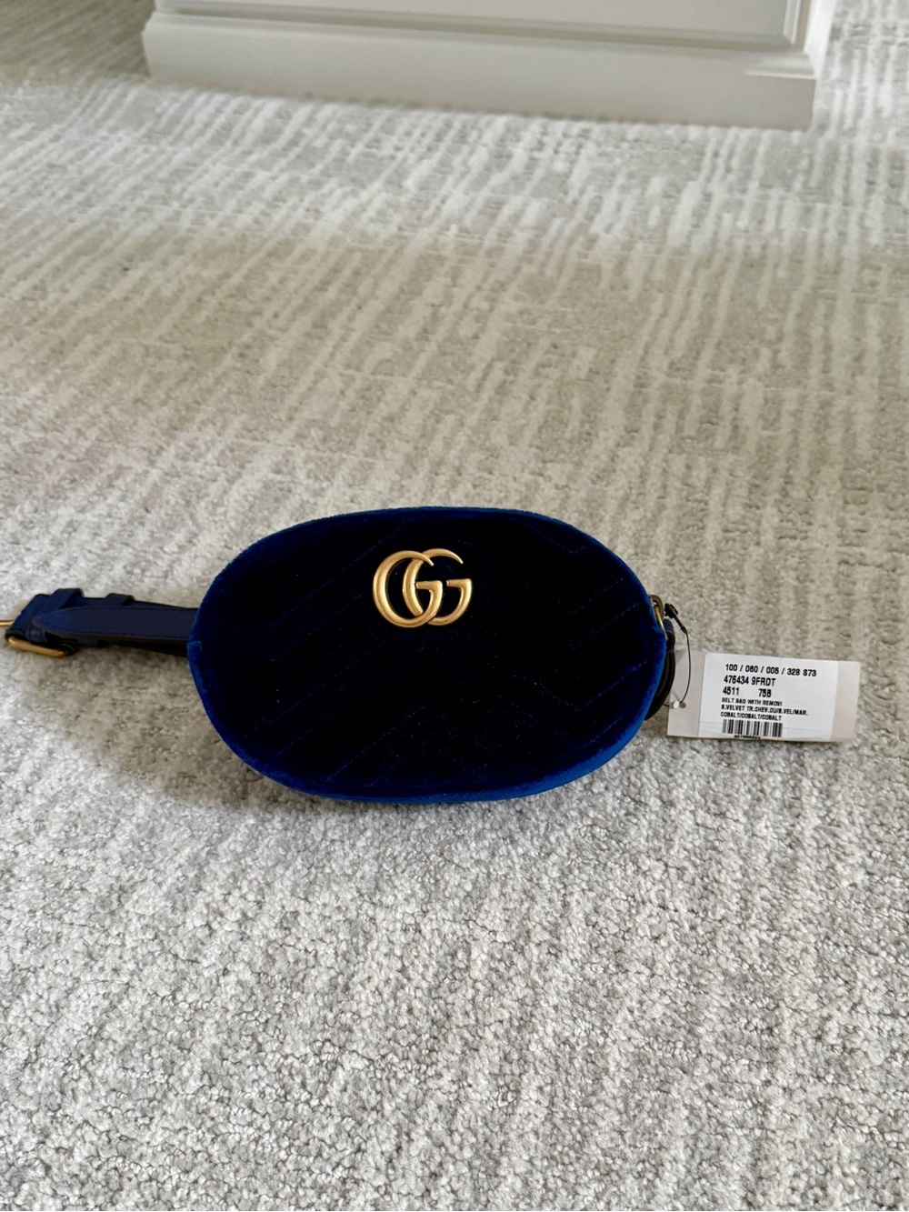 Gucci Velvet Mini Belt Bag in Deep Blue with Gold GG